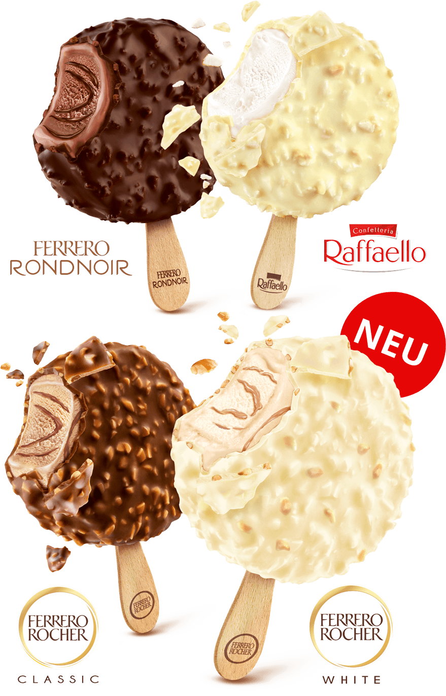 Ferrero Rondnoir Eis, Raffaello Eis, Ferrero Rocher Eis Classic und White